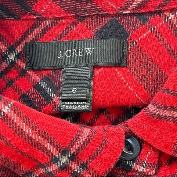 J. Crew Plaid Button Down  Top Shirt Blouse Western Boho Holiday Red Black Sz 6 - Picture 3 of 16